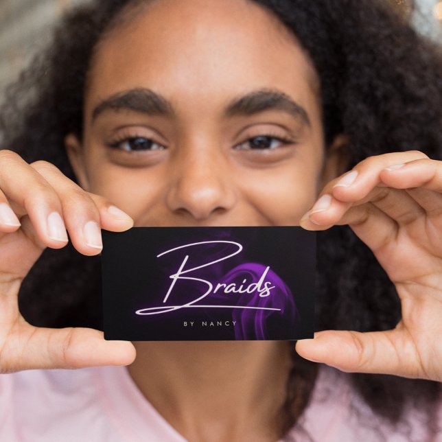 Braids Handwritten Script Neon Purple      Business Card (Creator Uploaded)