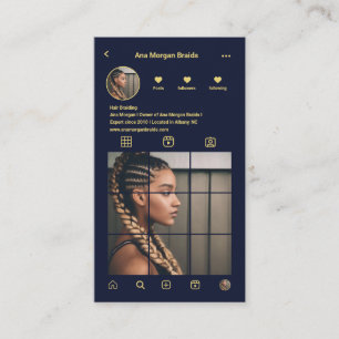 Braids instagram photo grid qr code navy Blue Business Card