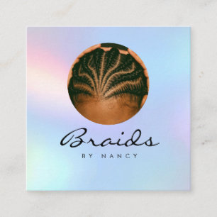 Braids Magical Holographic Rainbow Pastel Photo Square Business Card