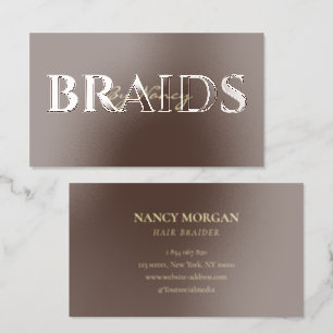 Braids Modern Brown Raised Spot UV Business Card