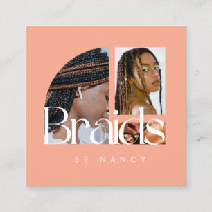 Braids Photo Collage Peach Square Business Card