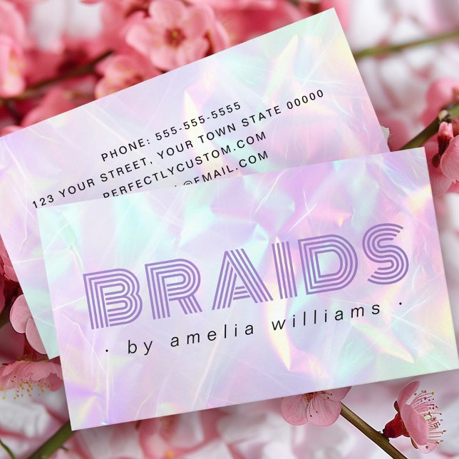 Braids purple holographic pastel rainbow colors business card (Braids purple holographic pastel rainbow colors business card)