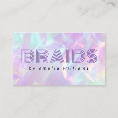 Braids purple holographic pastel rainbow colors business card
