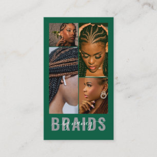 Braids Typography 4 Photo QR Code Emerald Green Business Card