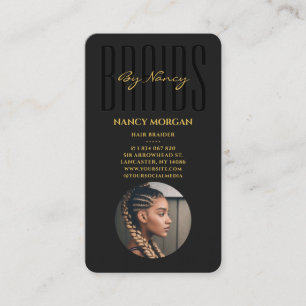 Braids Typography Photo Black And Gold Business Card
