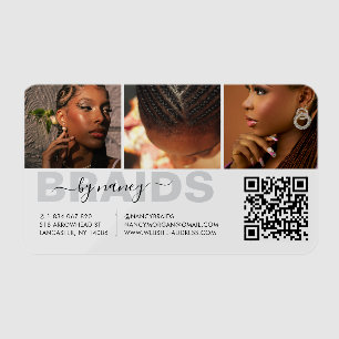 Braids Typography Script 3 Photo Collage QR Code Clear Business Cards
