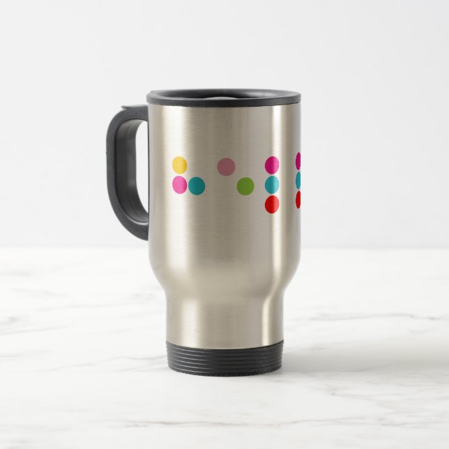Braille blind language alphabet letters hello text travel mug (Front Left)