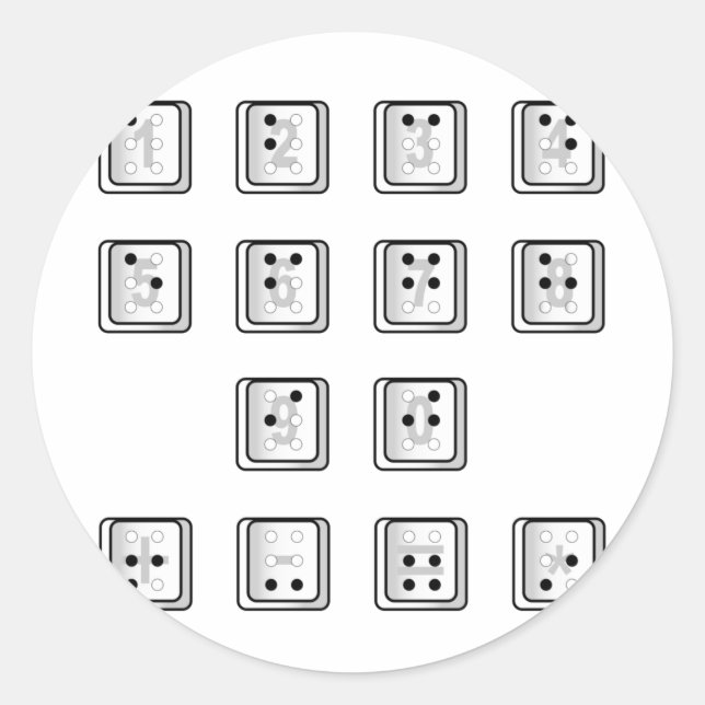 Braille Computer Key Numbers Classic Round Sticker (Front)