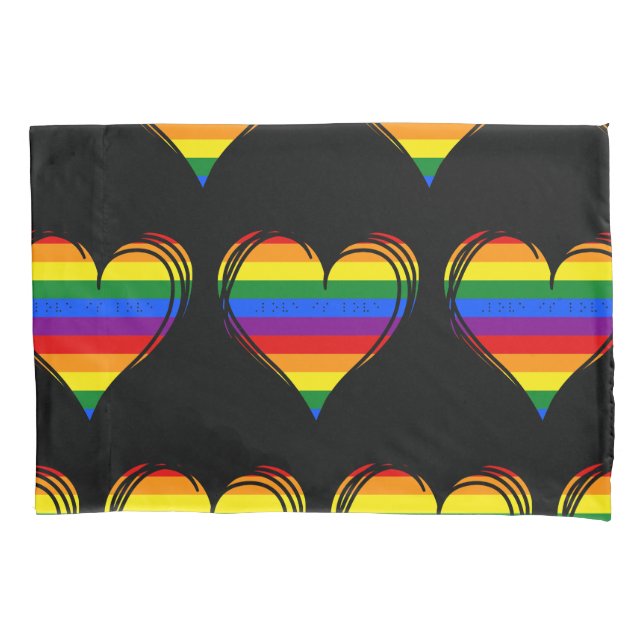 Braille "Love Is Love" Rainbow Heart      Pillow Case (Front)