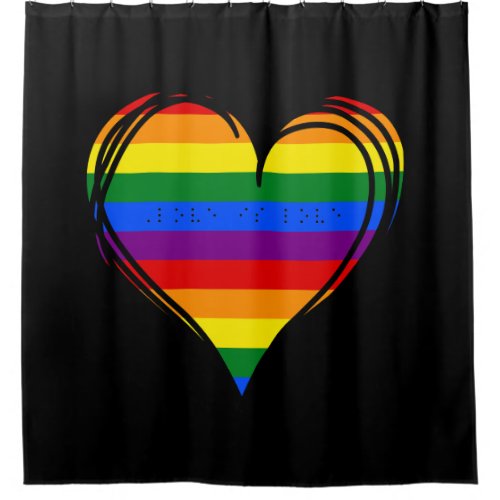 Braille Love Is Love Rainbow Heart Shower Curtain