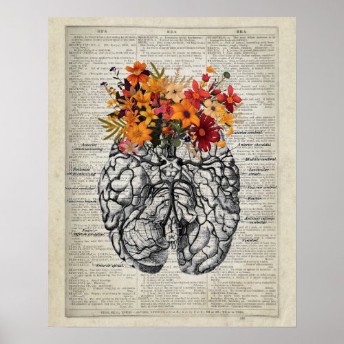 Brain Anatomy Flowers Dictionary Art  DA02Brain Poster
