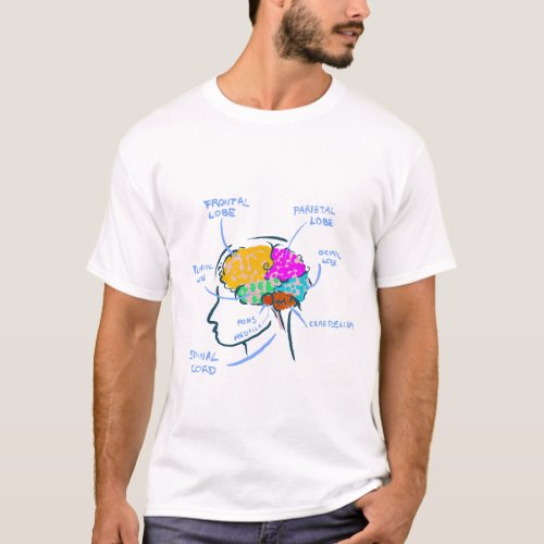 Brain anatomy painted illustration with labels T_Shirt