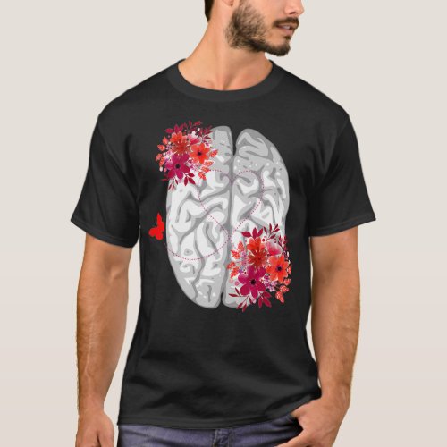 Brain Anatomy with Red Florals and Butterfly T_Shirt