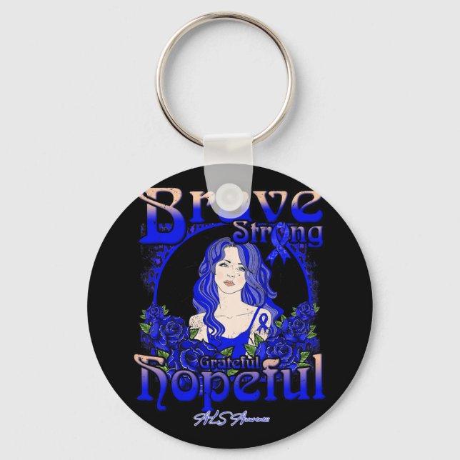 Brain Aneurysm Awareness Brave Strong Grateful Hop Keychain (Front)