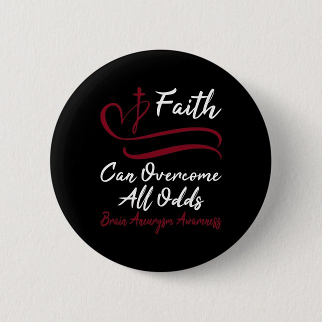 Brain Aneurysm Awareness Burgundy Ribbon Christian Button (Front)