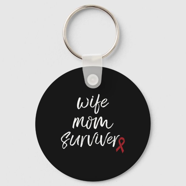Brain Aneurysm Awareness Burgundy Ribbon Wife Mom  Keychain (Front)