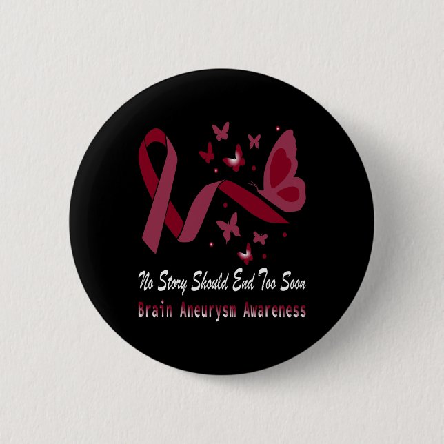 Brain Aneurysm Awareness Butterfly Burgundy Ribbon Button (Front)