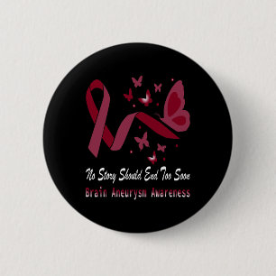 Brain Aneurysm Awareness Butterfly Burgundy Ribbon Button