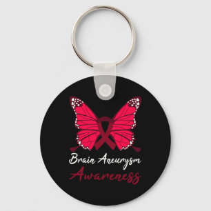 Brain Aneurysm Awareness Butterfly Burgundy Ribbon Keychain
