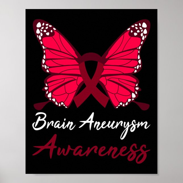 Brain Aneurysm Awareness Butterfly Burgundy Ribbon Poster (Front)