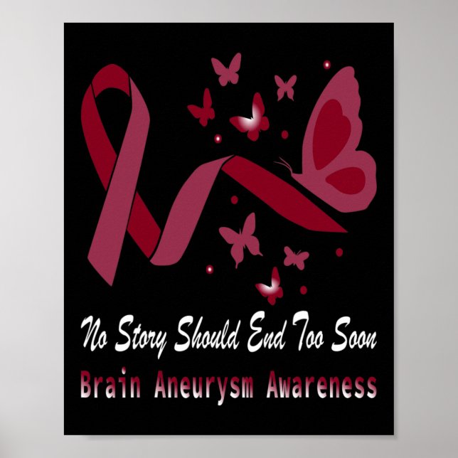 Brain Aneurysm Awareness Butterfly Burgundy Ribbon Poster (Front)