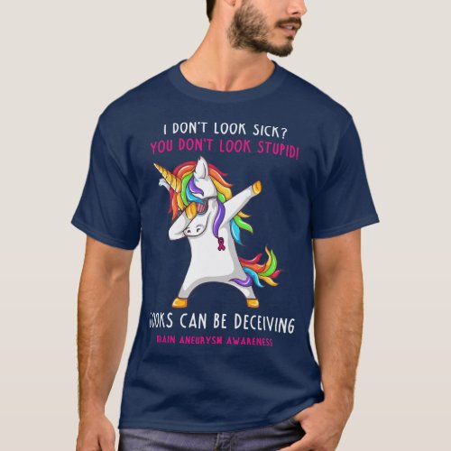 Brain Aneurysm Awareness Dabbing Unicorn Ribbon T_Shirt