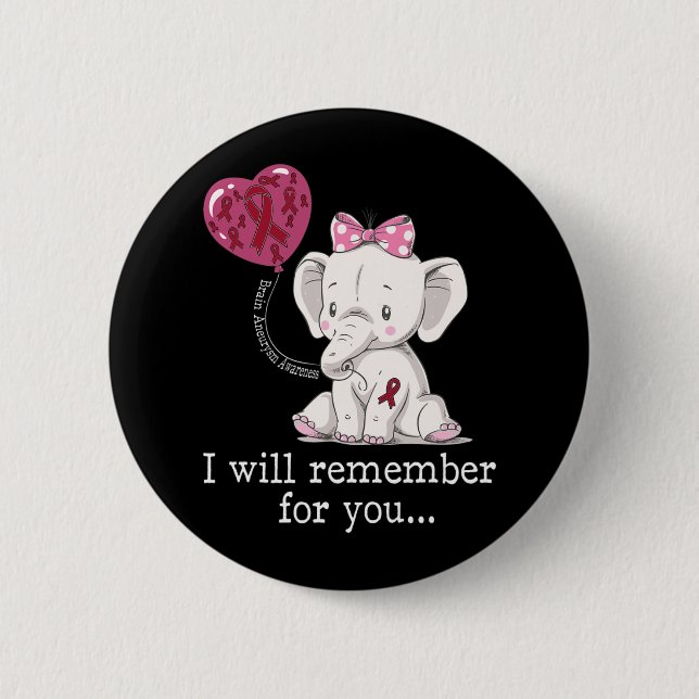 Brain Aneurysm Awareness Elephant  Button (Front)
