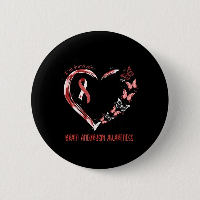 Brain Aneurysm Awareness I'm Survivor Heart Ribbon Button (Front)