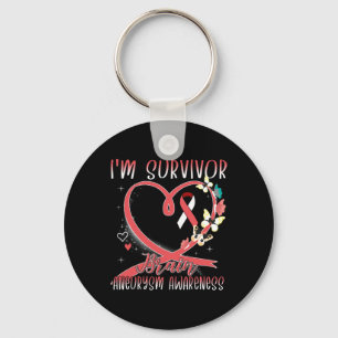 Brain Aneurysm Awareness I'm Survivor Heart Ribbon Keychain