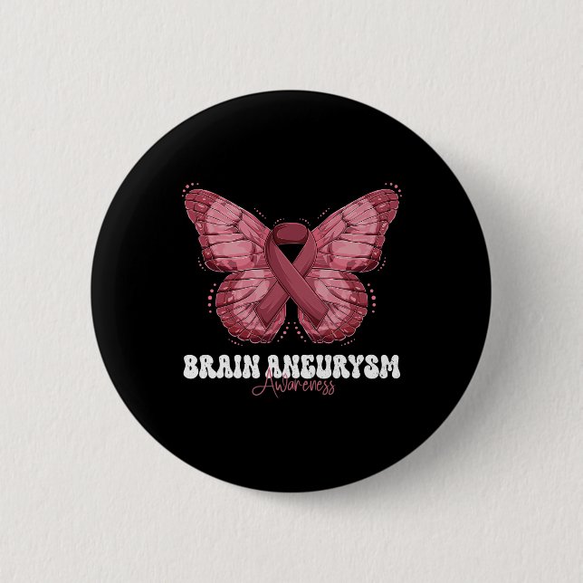 Brain Aneurysm Awareness Month Burgundy Ribbon But Button (Front)