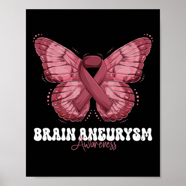 Brain Aneurysm Awareness Month Burgundy Ribbon But Poster (Front)