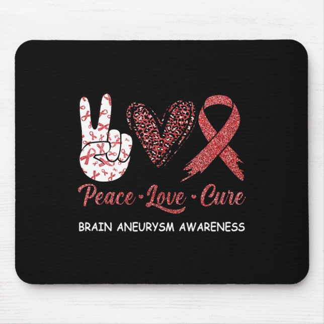 Brain Aneurysm Awareness Peace Love Cure Leopard 1 Mouse Pad (Front)