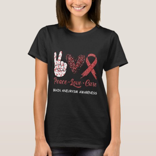 Brain Aneurysm Awareness Peace Love Cure Leopard 1 T_Shirt