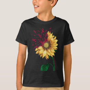 Brain Aneurysm AWARENESS Sunflower Burgundy Ribbon T-Shirt