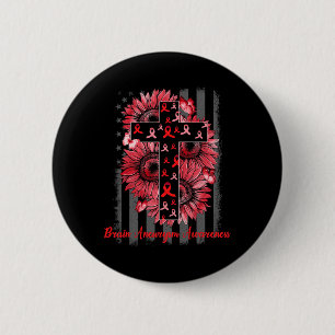 Brain Aneurysm Awareness Sunflower Warrior Support Button