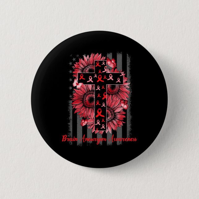 Brain Aneurysm Awareness Sunflower Warrior Support Button (Front)