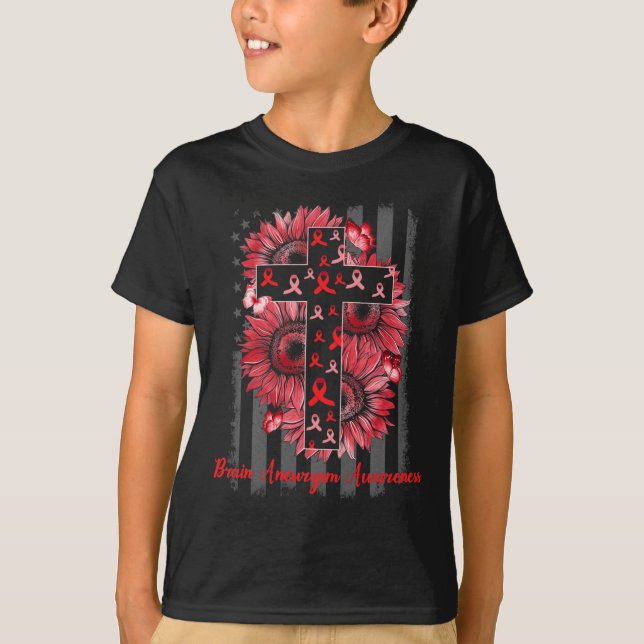 Brain Aneurysm Awareness Sunflower Warrior Support T-Shirt (Front)
