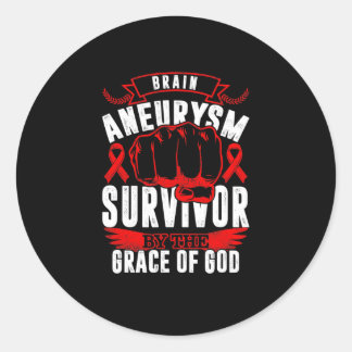 Brain Aneurysm Awareness Survivor By God Grace Red Classic Round Sticker