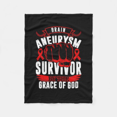 Brain Aneurysm Awareness Survivor By God Grace Red Fleece Blanket