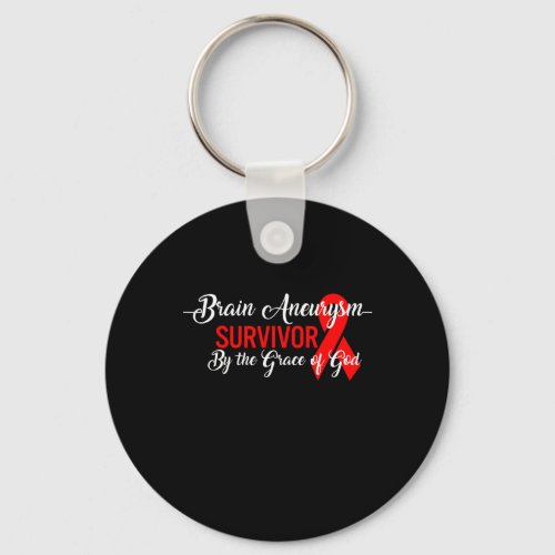 Brain Aneurysm Awareness Survivor By God Grace Red Keychain