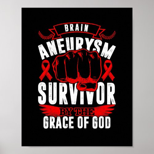 Brain Aneurysm Awareness Survivor By God Grace Red Poster