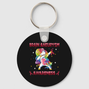 Brain Aneurysm Awareness Unicorn Dabbing Burgundy  Keychain