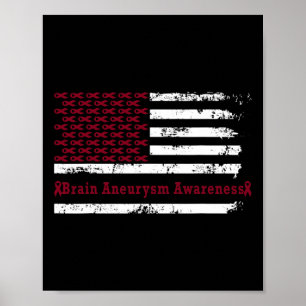 Brain Aneurysm Awareness USA Flag American Burgund Poster