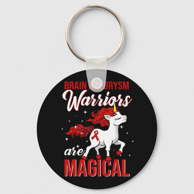 Brain Aneurysm Awareness Warrior Fun Unicorn  Keychain (Front)