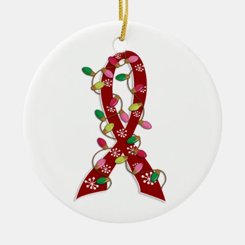 Brain Aneurysm Christmas Lights Ribbon Ceramic Ornament