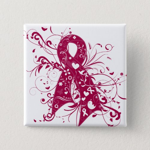 Brain Aneurysm Floral Swirls Ribbon Button