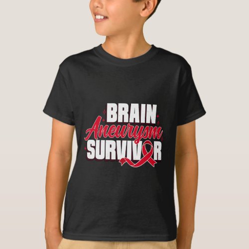 Brain Aneurysm Survivor Recovery Red Ribbon Awaren T_Shirt