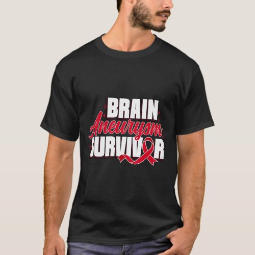 Brain Aneurysm Survivor Recovery Red Ribbon Awaren T_Shirt