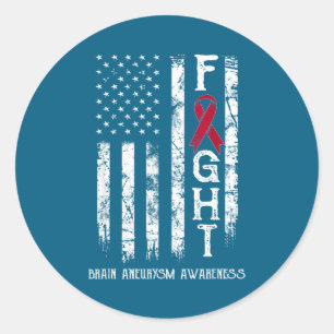 Brain aneurysm warrior us flag classic round sticker
