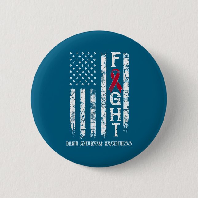 Brain aneurysm warrior us flag Design Button (Front)